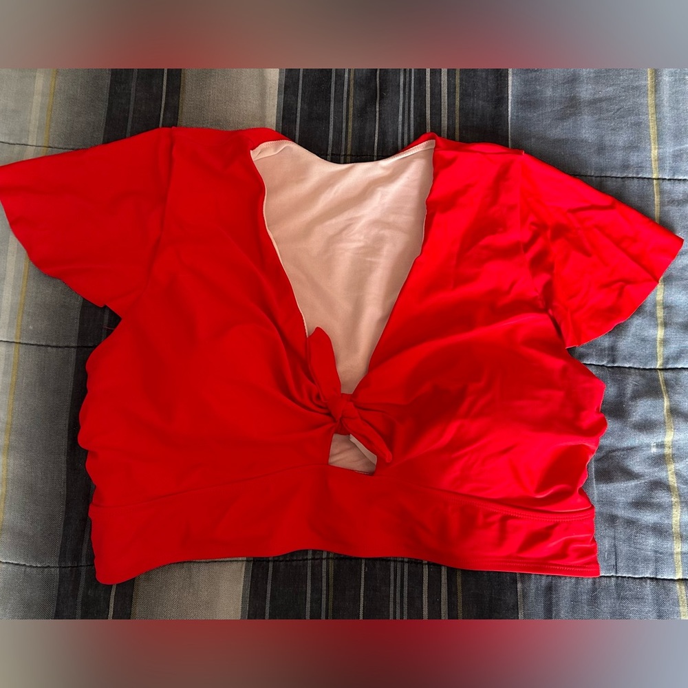Yonique Red Bikini Short Sleeve Top Swimsuit (Size 20)